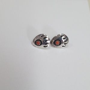 New Silver and Coral Bear Paw Earrings
